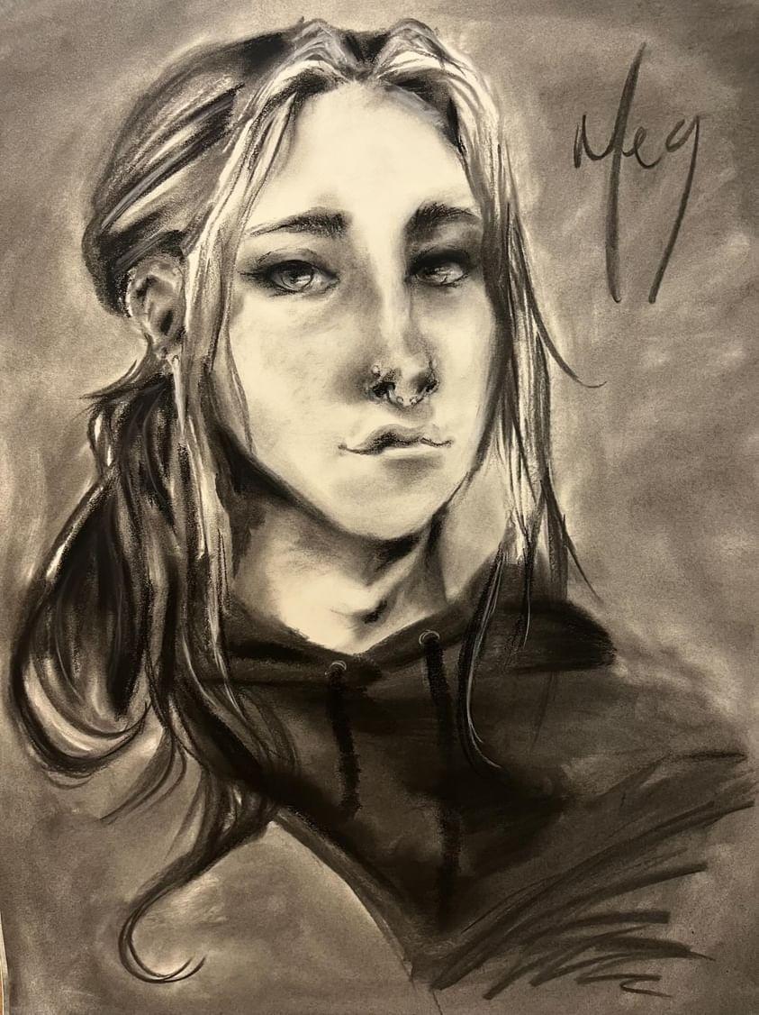 "For the future, Dodds hopes to be a forensic artist as her grandmother used to work with the FBI as a secretary and after she passed, Dodds realized that art can be useful in the police field." - Self portrait created by Meghan Dodds.